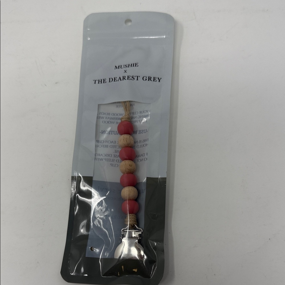 Mushie x The Dearest Grey Pacifier Clip Brand New